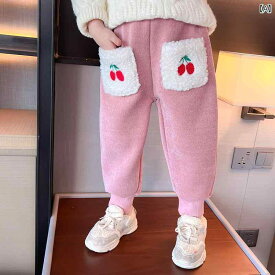 パンツ キッズ 子供服 女の子 かわいい ベルベット 暖かい 冬 ピンク ベージュ 韓国