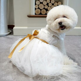 犬服 ドッグウェア フォーマル 結婚式 かわいい おしゃれ ペット 夏 猫 スカート メッシュ ドレス 小型犬 中型犬 ホワイト