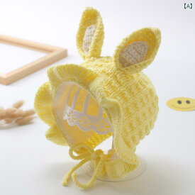 帽子 ベビー 赤ちゃん 秋冬 防寒 暖かい うさ耳 かわいい 韓国 手編み ファッション 耳保護 イエロー