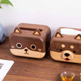 ティッシュケース ティッシュボックス 木製 かわいい 犬 猫 動物 ウォールナット ホーム リビング 無垢材 収納 ブラウン