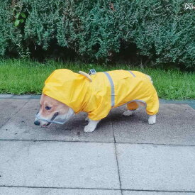 犬 レインコート 小型犬 中型犬 カッパ 雨具 ドッグウェア ペット 服 コーギー 4本足 ポメラニアン 通気性 ポンチョ イエロー ピンク ブルー