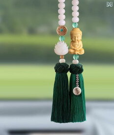 車 ルームミラー アクセサリー 飾り ペンダント 仏陀 メンズ タッセル 翡翠 菩提 グリーン レッド