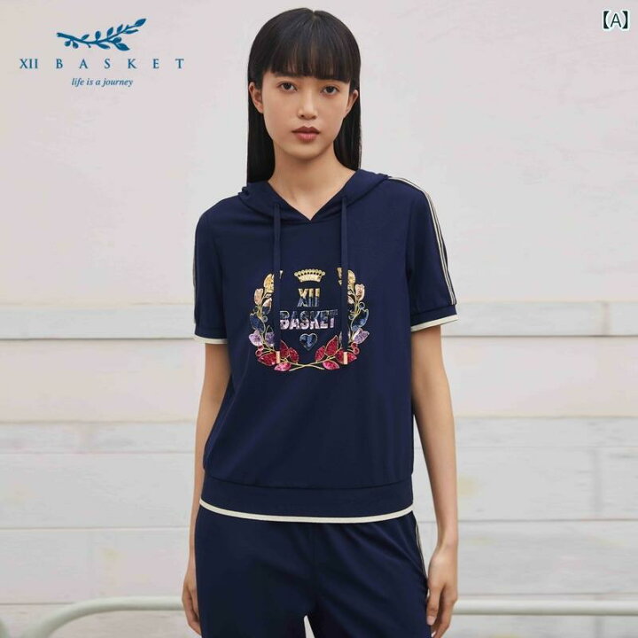 楽天市場】パーカー レディース 半袖 トップス スパンコール 刺繍 ロゴ  