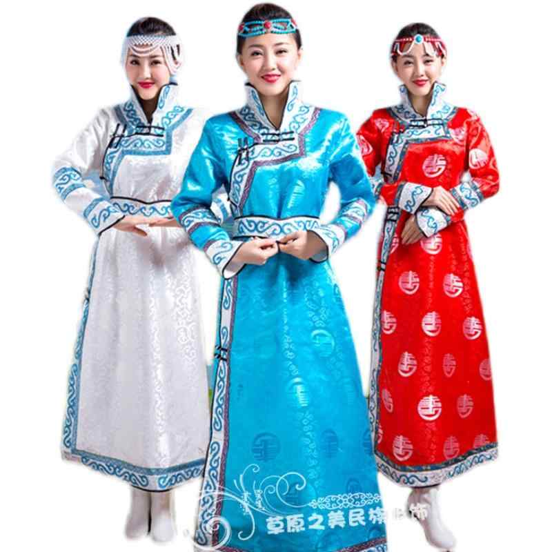 モンゴル 衣装 民族 舞踊 エスニック レディース ローブ ステージ パフォーマンス コスプレ ホワイト レッド ブルー：Grams店
