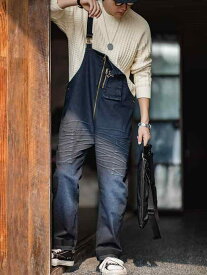 オーバーオール 秋冬 サロペット パンツ つなぎ メンズ カジュアル 大きいサイズ アメリカン レトロ デニム ストレート ブルー