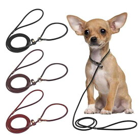 首輪 犬 革 レザー チェーン トレーニング リード 散歩 ロープ 小型犬 中型犬 ブラック レッド ブラウン
