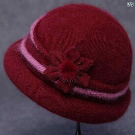 帽子 レディース 婦人 ミセス おばあちゃん 中高年 秋冬 ウール ニット帽 ハット 防寒 レッド ピンク ブラウン