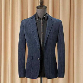 コーデュロイ ジャケット メンズ ビジネス 秋冬 タイト 紳士 韓国 スーツ シングル ファッション ブルー