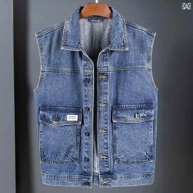 デニム ベスト メンズ ノースリーブ ジャケット カジュアル ファッション 大きいサイズ 春秋 tシャツ 半袖 無地 ブルー グレー