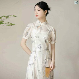 アオザイ チャイナドレス レディース 夏 日常 中国 エレガント ジッパー ハイウエスト ロングスカート グレー