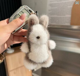 キーホルダーぬいぐるみ かわいい ウサギ ファー キーリング ペンダント バッグ チャーム ギフト グレー