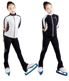 アイスホッケー ウェア ダンス フィギュア スケート スーツ キッズ 子供 女の子 トレーニング キッズ 暖かい パンツ トップス セット ホワイト ブラック