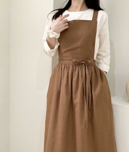 エプロン レディース 料理 家庭 キッチン おしゃれ アウトドア 韓国 綿 リネン ショップ ガーデニング バリスタ ブラック カーキ グレー