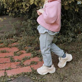 パンツ キッズ 子供服 女の子 韓国 ベルベット 冬 厚手 グレー ピンク ブラウン フリル