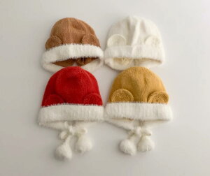 帽子 ベビー 赤ちゃん キッズ 子供 女の子 男の子 クマ耳 ファッション かわいい リボン 鹿 秋冬 暖かい 防風 レッド ホワイト イエロー