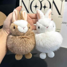 キーホルダーぬいぐるみ かわいい ファー ウサギ キーリング ペンダント バッグ チャーム ホワイト ピンク グレー