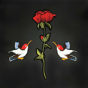 ワッペン アップリケ 刺繍 装飾 パッチ DIY リメイク 手芸 クラシックローズ 鳥 布 ファッション 衣類 バック アイロン ステッカー レッド ホワイト