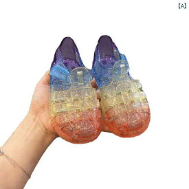 ジェリー サンダル キッズ 女の子 子供 靴 シングル 包頭 レインボー ゼリー シューズ ソフト クリスタル 通気性 夏 ピンク