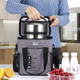 ランチバッグ お弁当袋 大きめ 大容量 ポータブル 断熱 アルミホイル 厚手 オックスフォード 布 冷蔵 ハンドバッグ ブラック グレー