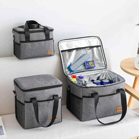 ランチバッグ お弁当袋 大きめ 大容量 断熱 ポータブル 冷蔵 アルミホイル 大型 厚手 テイクアウト ピクニック グレー
