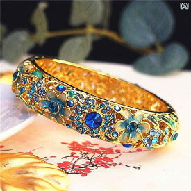 ブレスレット レディース バングル アクセサリー おしゃれ かわいい ジュエリー レトロ 宮殿 七宝 大きいサイズ オープン エスニック 青 紫 緑