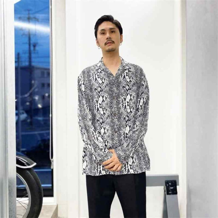 長袖シャツ シースルー パイソン柄 グリーン ビンテージシャツ 