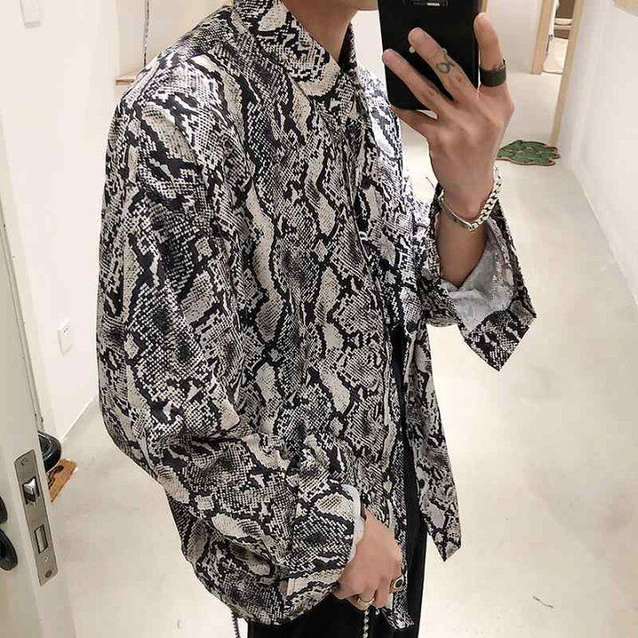 楽天市場】シャツ メンズ パイソン柄 ヘビ柄 レトロ シフォンシャツ 