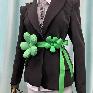 ベルト レディース おしゃれ 布 ダウン ジャケット コート アクセサリー セーター ブレザー ウエストマーク グリーン ホワイト フラワー