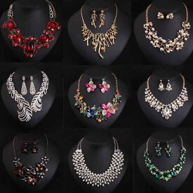 ネックレス 大ぶり レディース アクセサリー ジュエリー 華やか アメリカン 宝石 イヤリング ブライダル ホワイト ゴールド シルバー