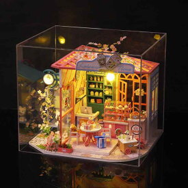 ミニチュアハウス DIY ドールハウス 組み立て式 木製模型 花の夢の世界 ティータイム ケース付き インテリア飾り 手作りキット 大人ホビー プレゼント