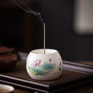 香炉 蓮モチーフ 陶器製 線香立て 卓上 お香立て 室内用 茶道用品 アロマ炉 インテリア置物 中華風 おしゃれ