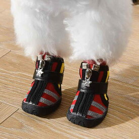 犬 靴 ドッグシューズ かわいい ペット 4足 小型犬 耐摩耗 オールシーズン レッド イエロー ブラウン