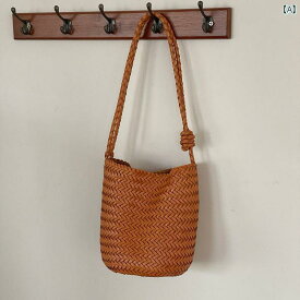 【 AAN】 夏用 牛 革 編み バケット バッグ、 レディース用 ショルダー メッセンジャーバッグ ハンドバッグ