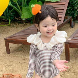 水着 女の子 キッズ ベビー 幼児 小学生 中学生 韓国風 かわいい おしゃれ 花柄襟 ワンピース 長袖 速乾 ドライ UVカット 紫外線対策 日焼け対策 ポリエステル ナイロン ポリウレタン 伸縮性 スイミング プール 海水浴 マリンスポーツ