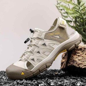 サンダル メンズ 夏用 アウトドア マリン ウォーターシューズ トレッキング ハイキング 水陸両用 つま先保護 スリッポン 防滑 軽量 通気性 蒸れない 牛革 スエード 厚底 ビーチ 川遊び キャ