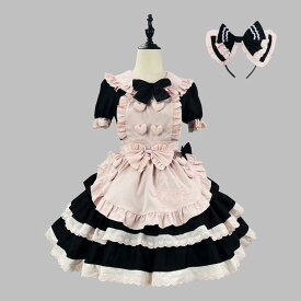 ワンピース レディース ロリータ メイド服風 プリンセス風 かわいい スイート 甘め 甘辛ミックス 上品 高級感 コスプレ イベント ポリエステル ブラック ピンク オフホワイト 大きいサイズ