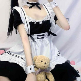 メイド服 レディース かわいい 日系 ロリータ リボン フリル飾り アニメ コスプレ衣装 舞台 イベント 普段使い 綿 コットン製 ブラック 黒 ワインレッド 赤 ホワイト 白
