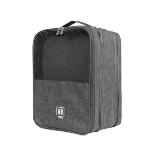 シューズケース 靴 収納 袋 シューズバッグ メンズ トラベル 出張 旅行用 キャリーオン機能付き 防水 はっ水加工 大容量 大型 スポーツ ジム用 スニーカー 運動 軽量 コンパクト グレー ブラ