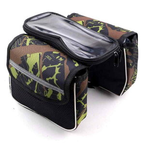 自転車バッグ マウンテンバイク ロードバイク クロスバイク 用 トップチューブバッグ フロントバッグ スマホ収納対応 迷彩柄 大容量 布製 サイクリングポーチ イエロー レッド ブルー カラ