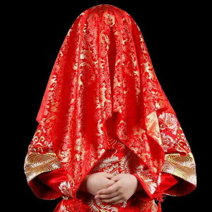 ウェディング 花嫁 新婦 婚礼用 紅い頭巾 真紅 伝統的ベール 龍鳳凰文様 ?文字 縁起物 フリンジ 房飾り タッセル 豪華装飾 前撮り 後撮り 中華風 中国伝統 ヘッドドレス フェイスベール ブラ