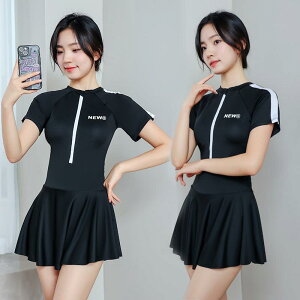 水着 レディース ワンピース スイムウェア 体型カバー お腹カバー 着痩せ効果 スカート一体型 半袖 競泳 学生 練習用 プール 温泉 ポリエステル素材 胸パッド付き ワイヤーなし ブラック ブ