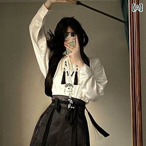 漢服 ユニセックス 墨染め 螺鈿細工 馬面スカート セットアップ 新中華風 改良漢服 TR生地 アロースリーブ 普段使い お出かけ イベント コスプレ 上品 エレガント 白 黒