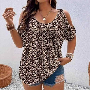 Tシャツ レディース ゆったり Vネック ヒョウ柄 半袖 ドロップショルダー 3DプリントT カジュアル リラックス ポリエステル素材 体型カバー 普段使い デイリーユース 着回し抜群 トップス