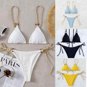 水着 レディース ホルターネック ビキニ 2点セット セクシー デザイン パッド入り ワイヤーなし ビーチ リゾート 海水浴 プール 体型カバー ポリエステル スパンデックス 素材