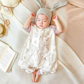 スリーパー ベビー キッズ 足付き ロンパース型 寝冷え防止 バンブーコットン ガーゼ 薄手 吸湿速乾 半袖 長袖 通年 オールシーズン かわいい キャラクター柄