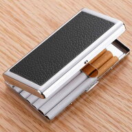 タバコケース メンズ 男性用 レザー製 メタル シガレットケース 携帯 ポータブル スリム 20本収納 レギュ…