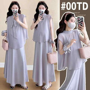 ワンピース マタニティ レディース 大きいサイズ アセテート キャミソールワンピース シフォン トップス 2点セット おしゃれ 上品 ゆったり ノースリーブ ミモレ丈 ポリエステル 普段使い