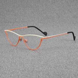 メガネフレーム 女性用 キャットアイデザイン 超軽量 純チタン製 マット仕上げ 多角形シェイプ 度入り対応 コンパクトサイズ レトロ ヴィンテージスタイル すっぴん見え 普段使い 大きい顔