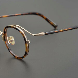 眼鏡フレーム 男女兼用 レトロ クラシック 丸型 ラウンド 純チタン 超軽量 度付き対応 フルリム ブラック デミ柄 べっ甲柄