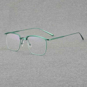眼鏡フレーム めがねフレーム 男女兼用 超軽量 純チタン ブローライン ビジネス レトロ クラシック 近視用 スクエア 大きいサイズ グリーン シルバー ブラック グレー